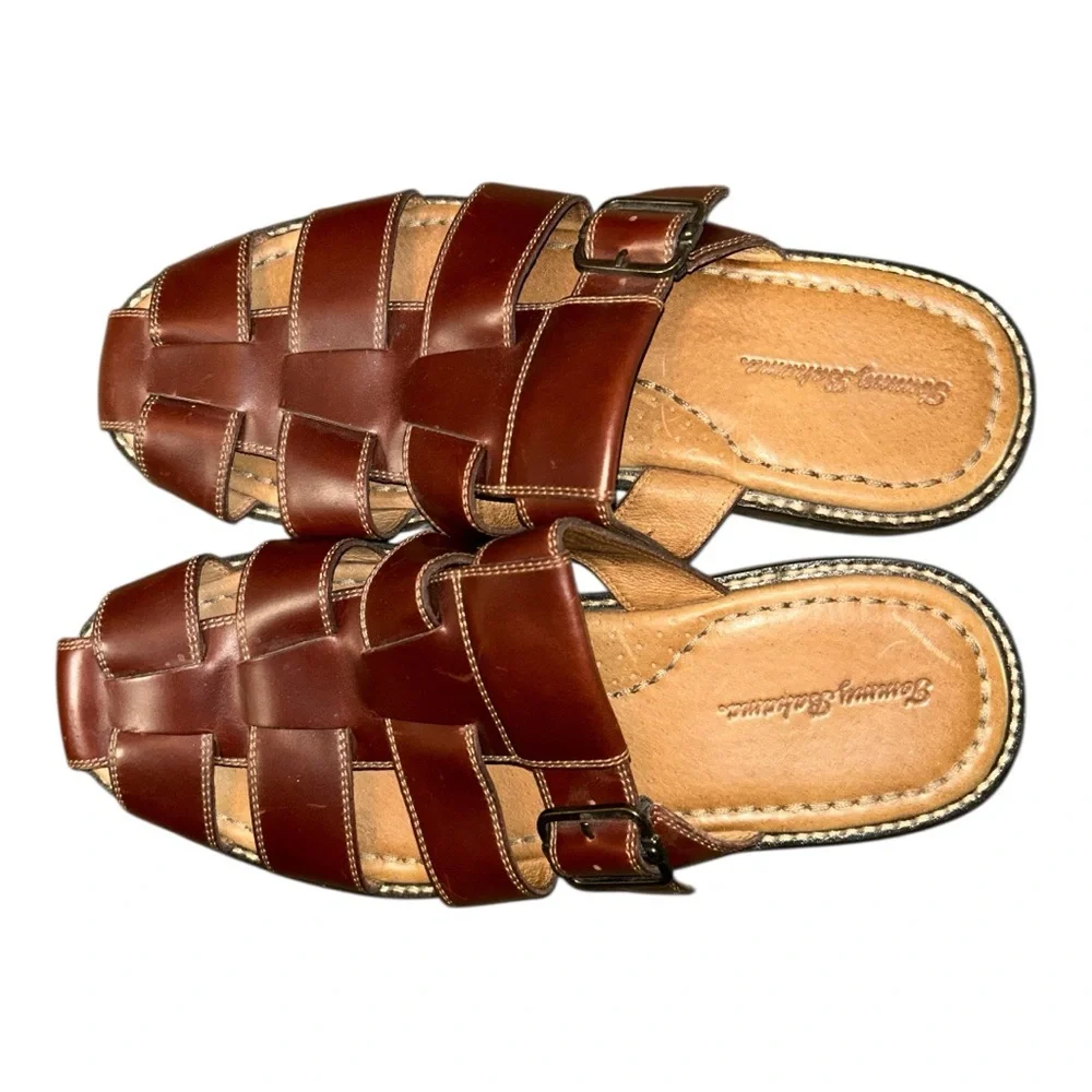 Tommy Bahama Nevins Chestnut Leather Slip On Sandals NWOT Sz. 12